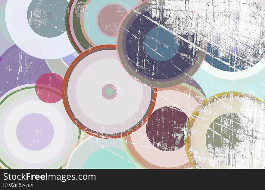 Grunge circles on the wall, abstract background