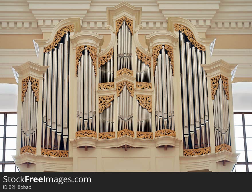 Organ inside of the St. Casimir's Church in Vilnius, Lithuania. Organ inside of the St. Casimir's Church in Vilnius, Lithuania.