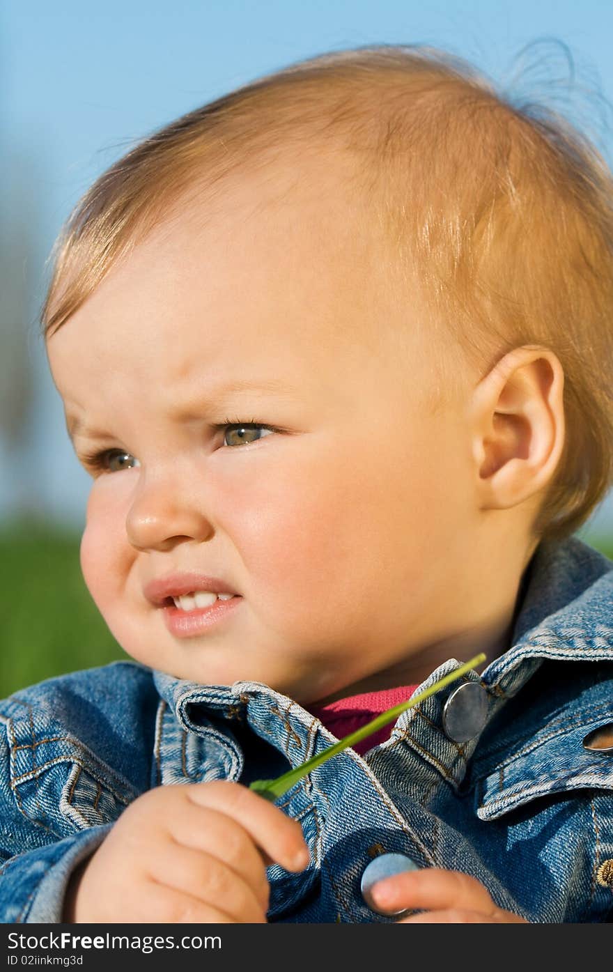 Portrait of little girl in the field