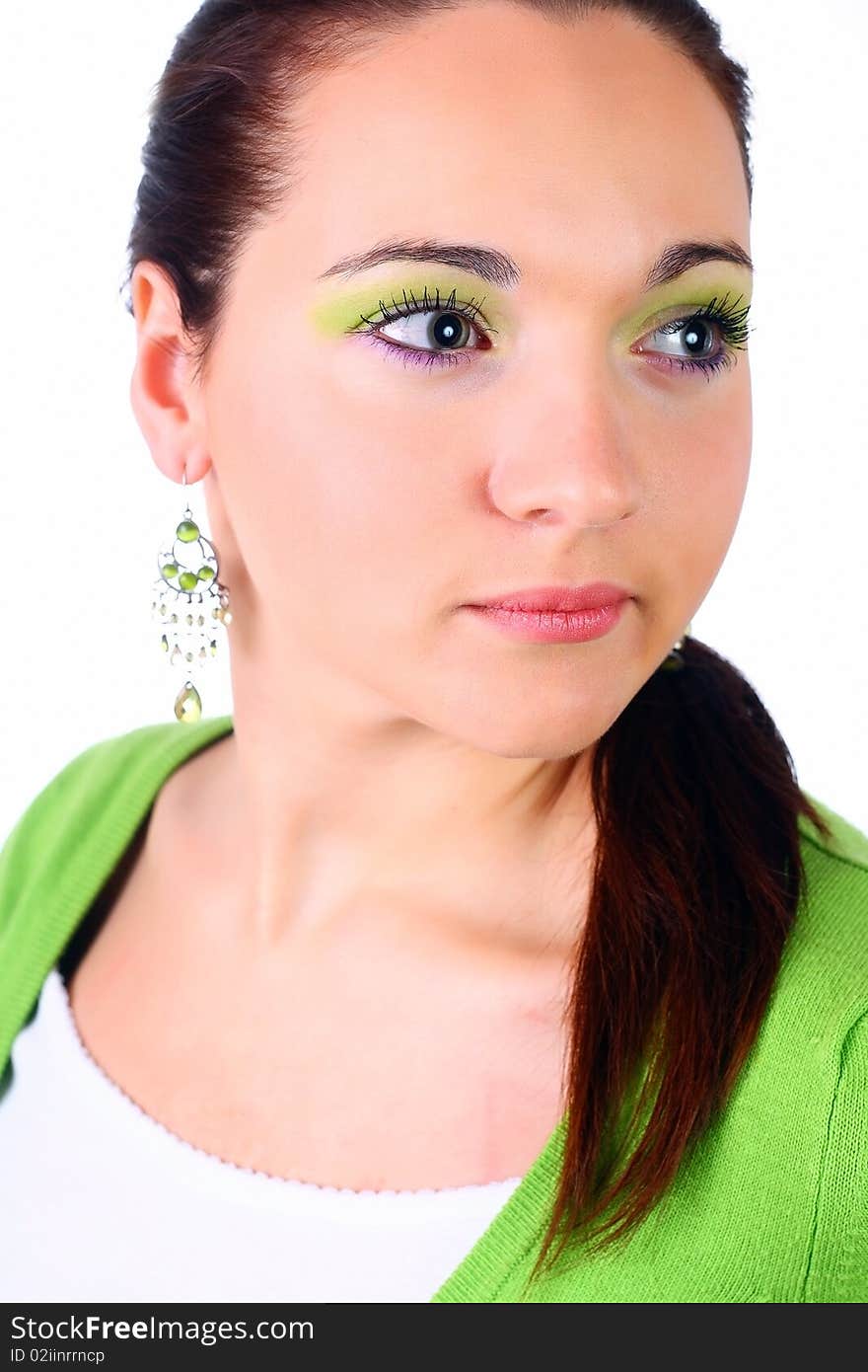 Multicolored make-up. Portrait of young beautiful woman.