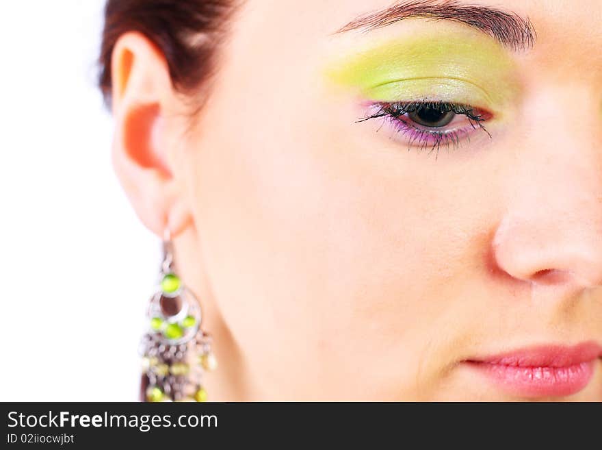 Multicolored make-up. Portrait of young beautiful woman.