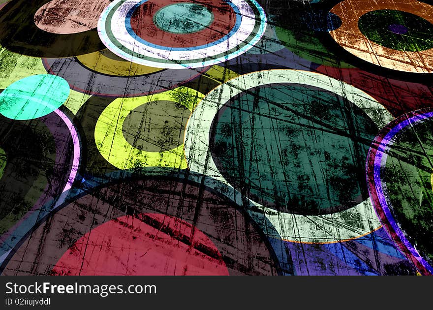 Grunge circles on the wall, abstract background