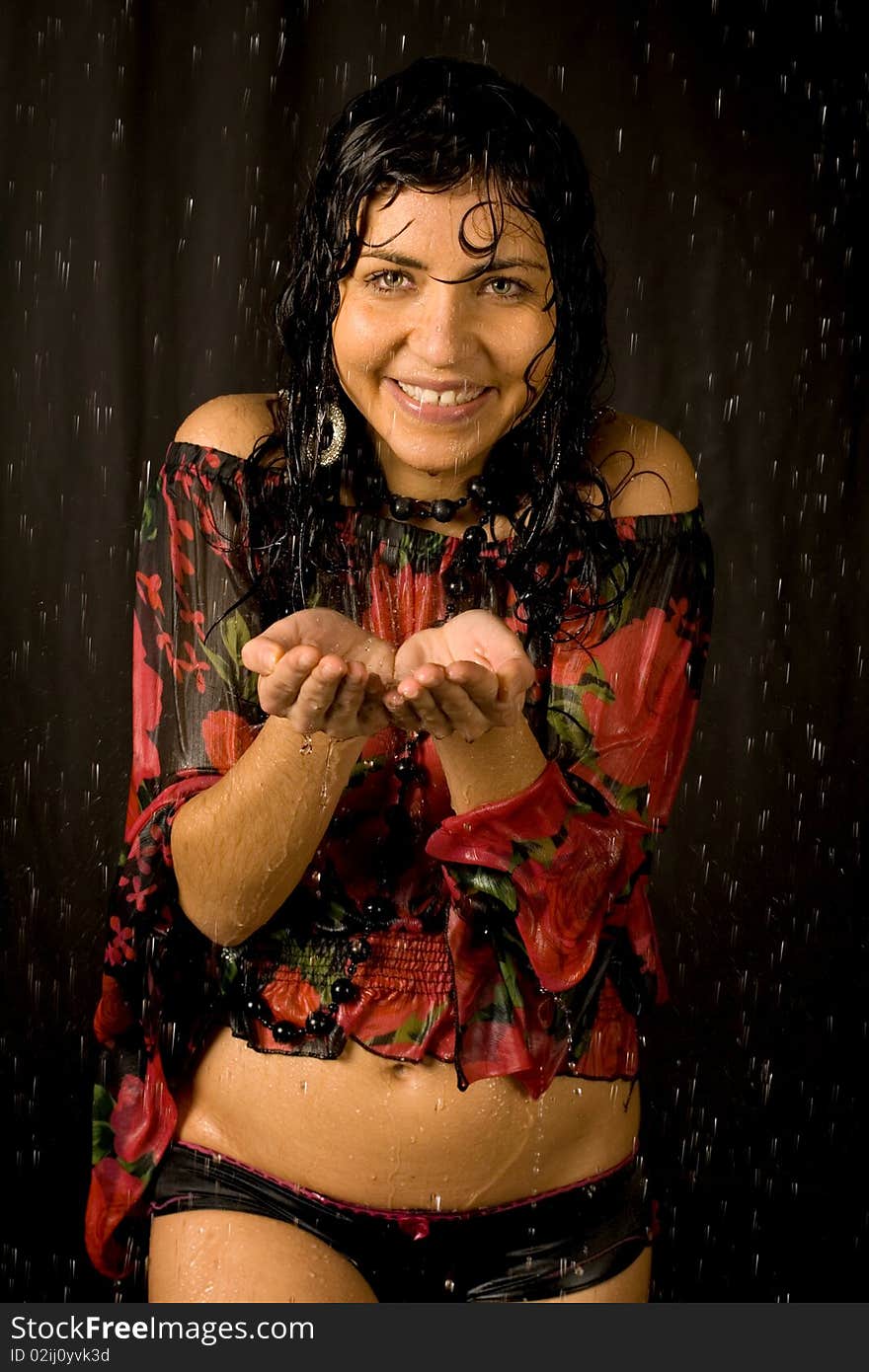 Closeup portrait of a woman in water studio. Closeup portrait of a woman in water studio