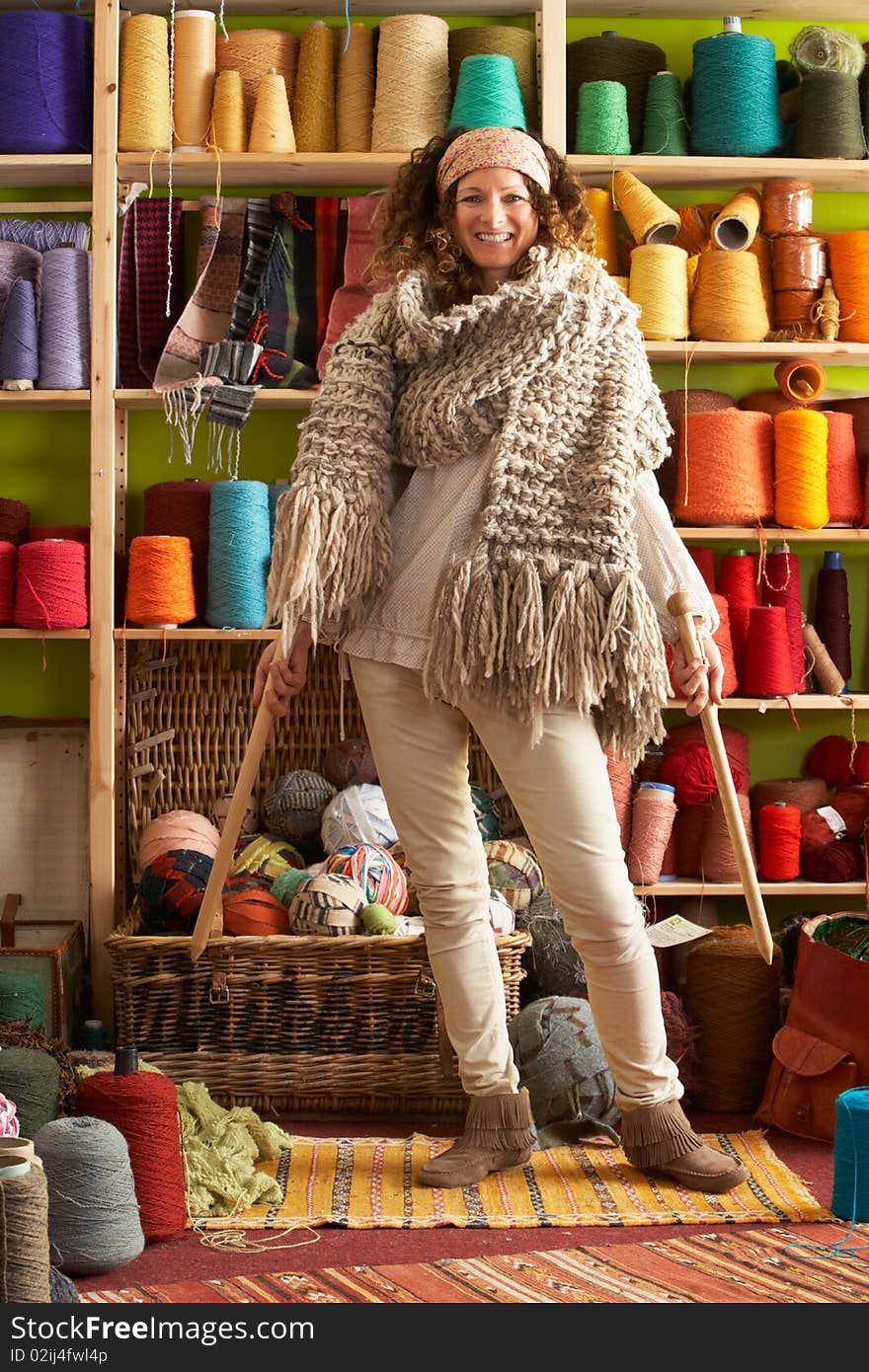 Woman Wearing Knitted Scarf Standing