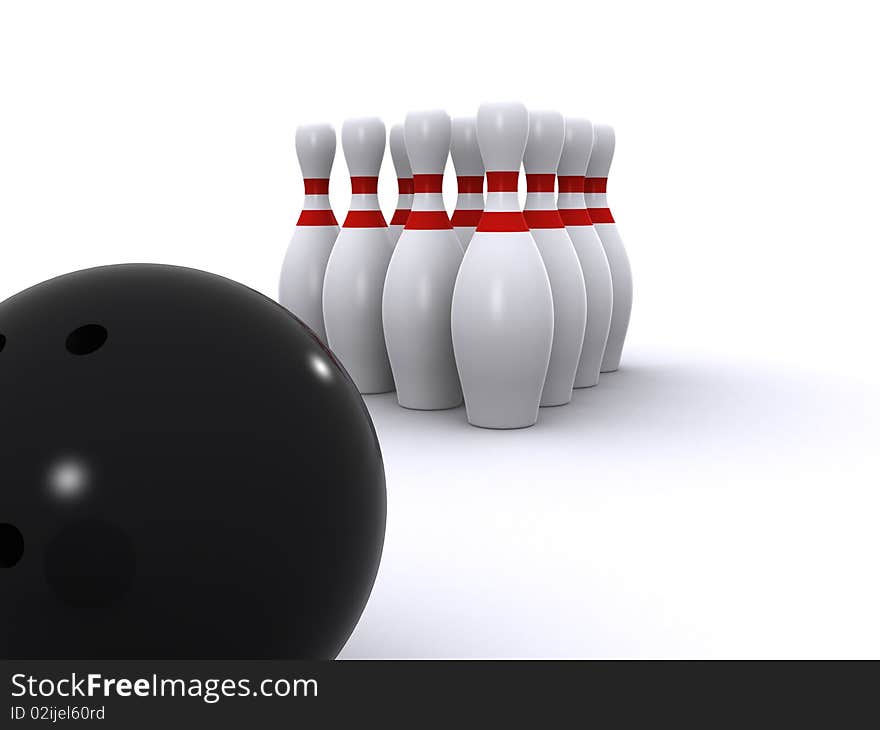 Bowling pins and ball isolated on a white background