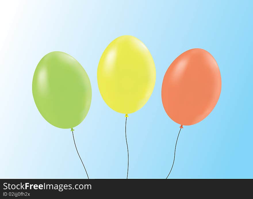 Balloons in different colors flying over blue sky. Balloons in different colors flying over blue sky