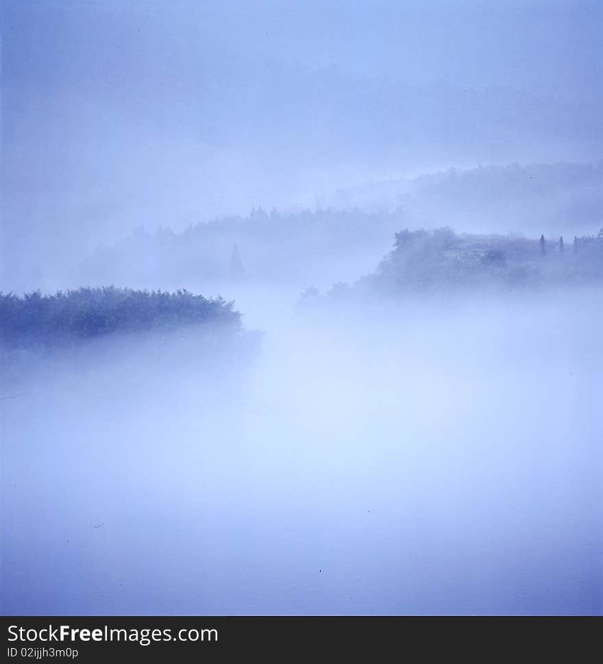 The river is full of fog, shoot in anhui China. The river is full of fog, shoot in anhui China.