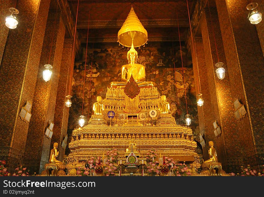 The buddha image part of wat po temple at bangkok province of thailand