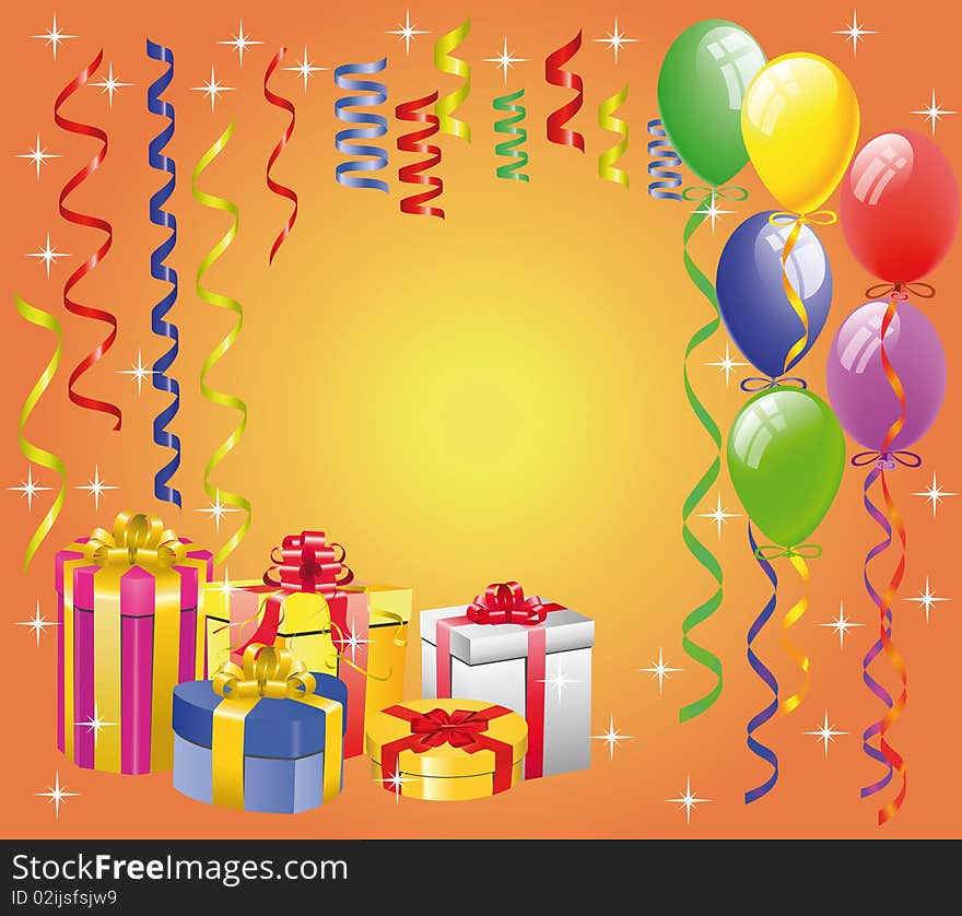 Balloon Background with Streamers and Gift Boxes. Balloon Background with Streamers and Gift Boxes