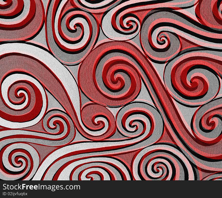 Painted with red, black and gray spirals. Painted with red, black and gray spirals