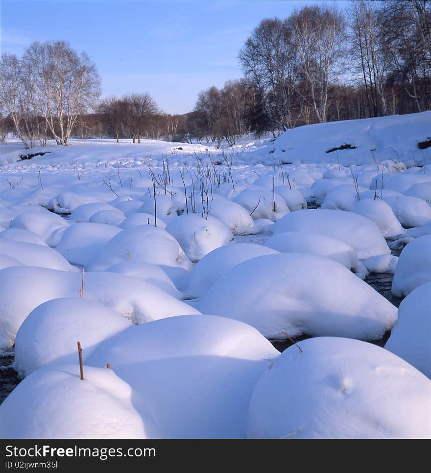 Snow ball on the frozen river