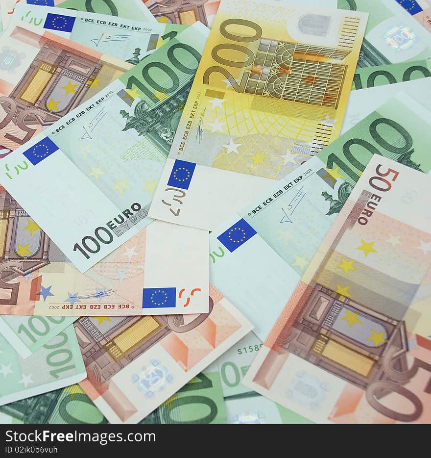 Fifty, one hundred and two hundred euro banknotes