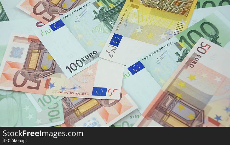 50, 100 And 200 Euro Banknotes Background