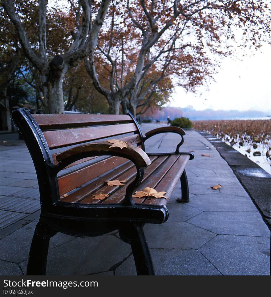 The chair beside lake,shoot beside the westlake. The chair beside lake,shoot beside the westlake.