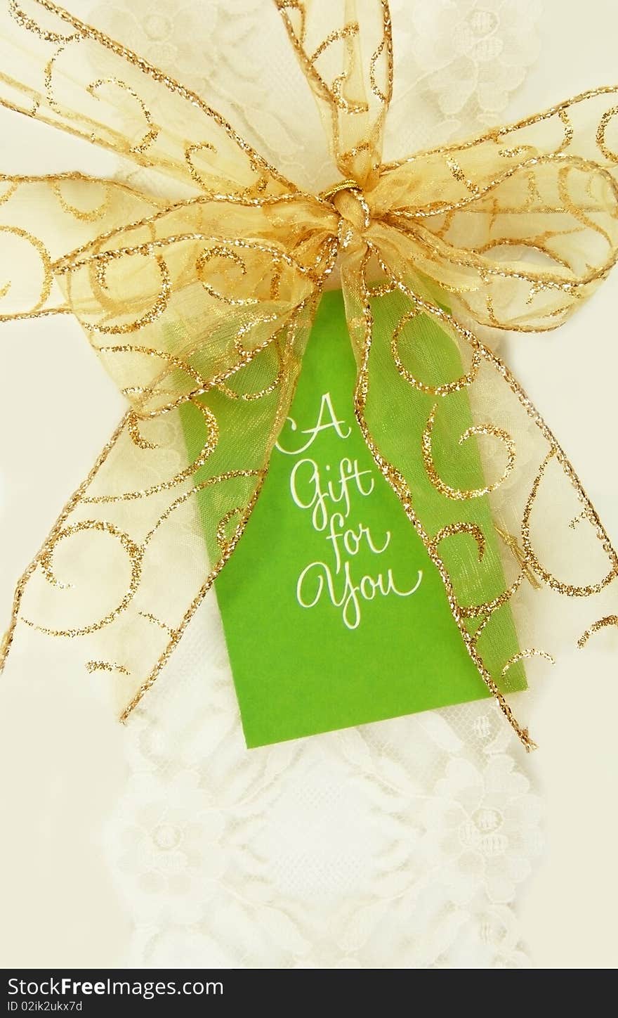 Gold Bow with Gift Tag