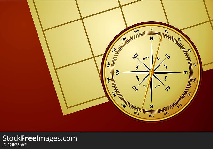 Old detailed compass on map