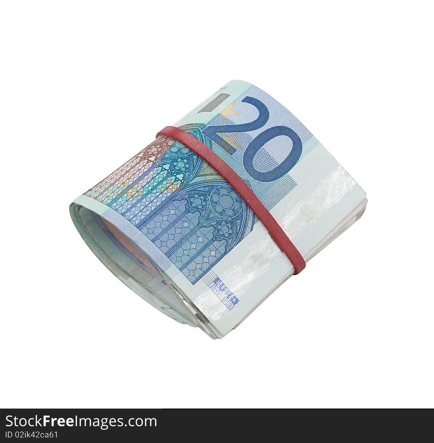 Euro Banknotes Rolled With A Rubber