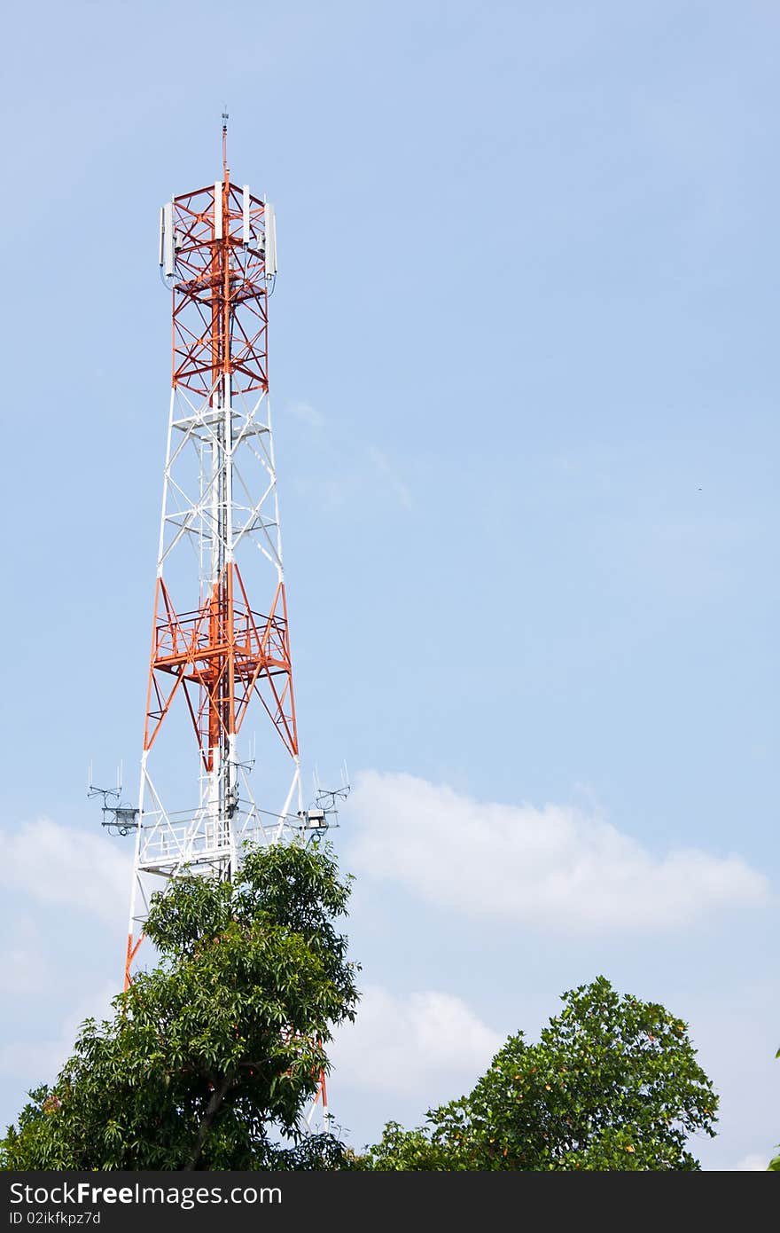 Telecommunication and tree on the sky. Telecommunication and tree on the sky