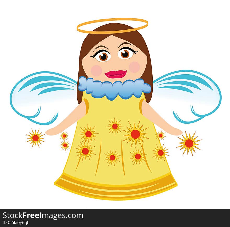 Cute little angel girl with stars isolated on white background. Cute little angel girl with stars isolated on white background