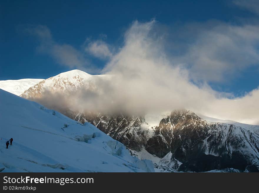 Icefall on the way up to Lenin peak, Pamir mountains. Icefall on the way up to Lenin peak, Pamir mountains.