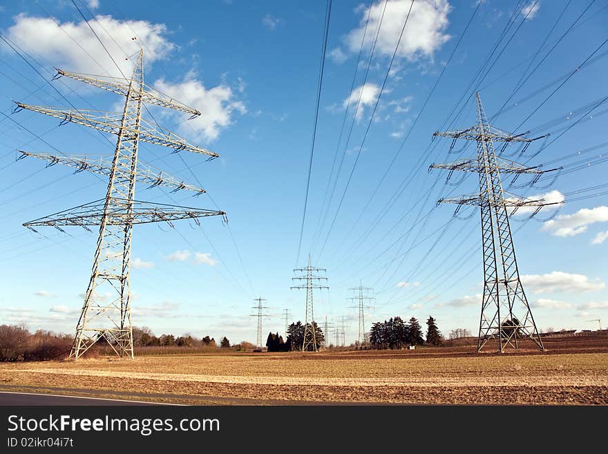 Electricity tower for energy with sky