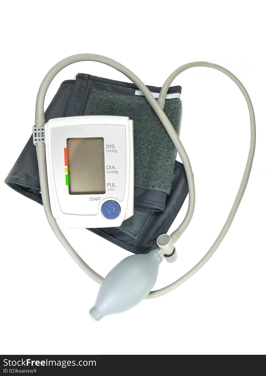 Electronic instrument for measurement of the blood pressure is insulated on white background