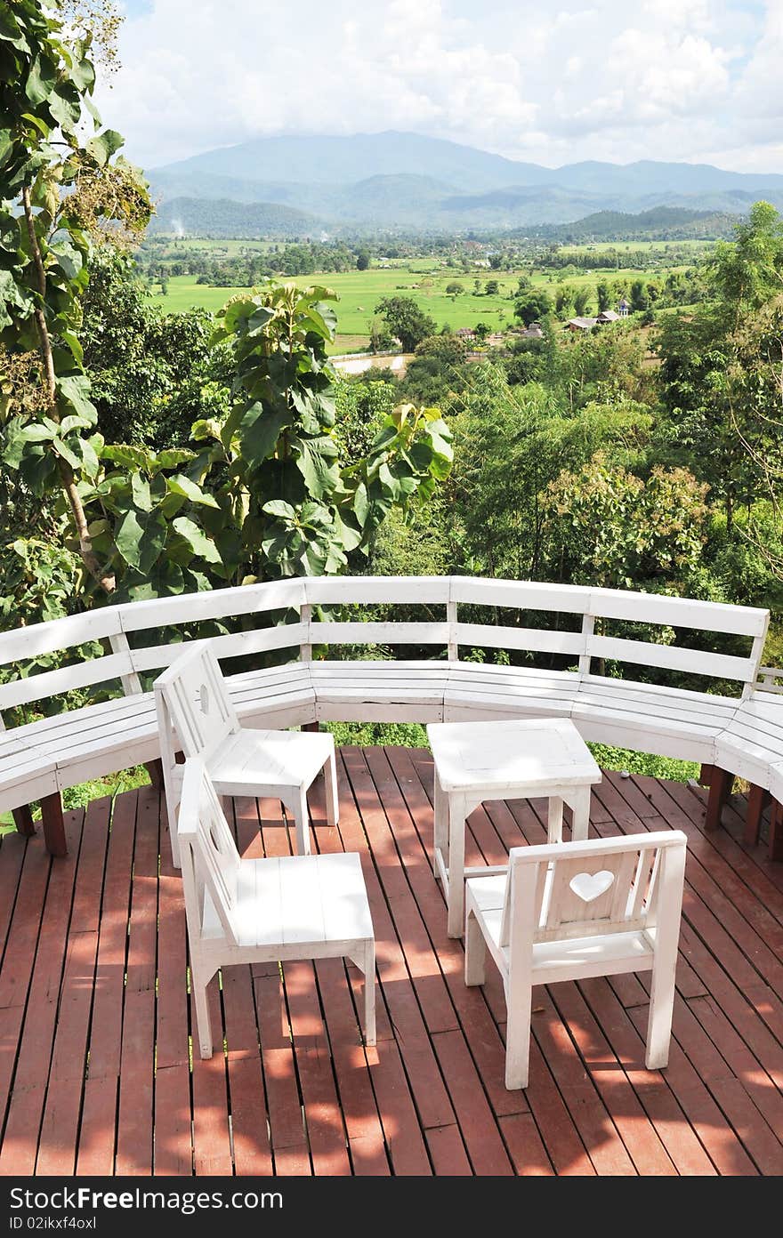 Table and seats on the mountain