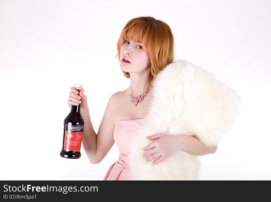 Closeup portrait of a woman with bottle