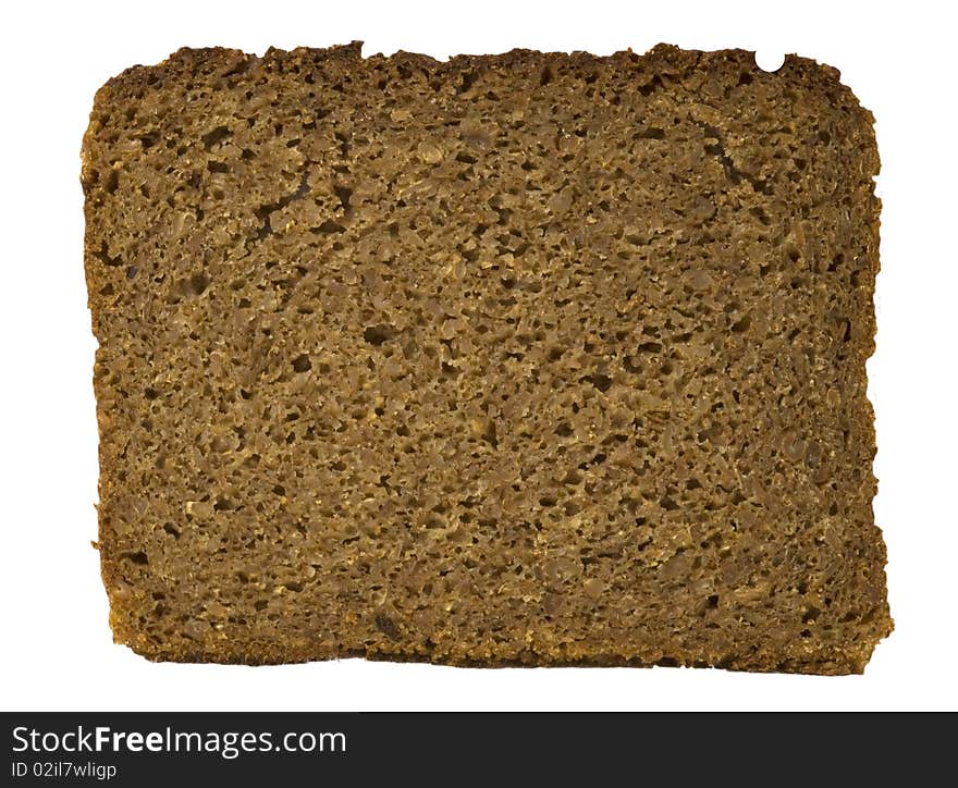 Slice of dark bread, isolated on the white background