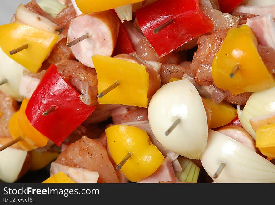 Raw barbecue spit ready for cooking - detail