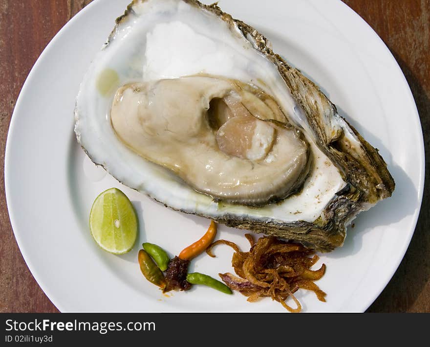 Fresh oyster on a white plate