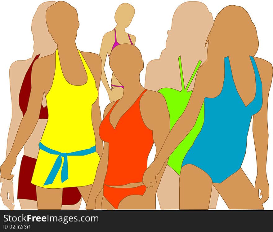 Silhouettes young girl in swimwear