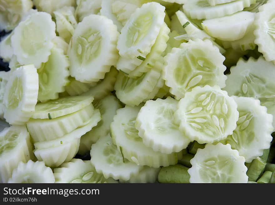 Close-up fresh-cut slices of cucumber