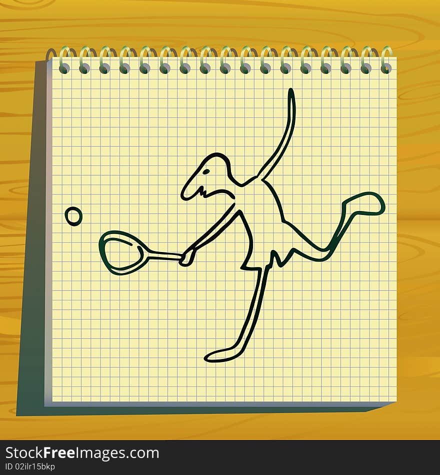 Tennis player doodle silhouette.