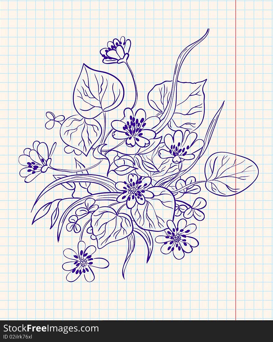 Doodle floral drawing,  illustration