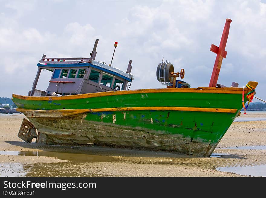 Fishing boat on beach.Taken at Rayong Beach Thailand