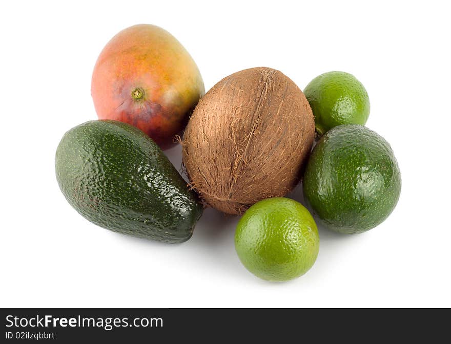 Tropical fruits isolated on white background