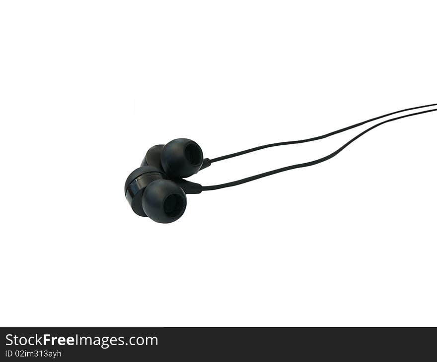 Black earphones on white background