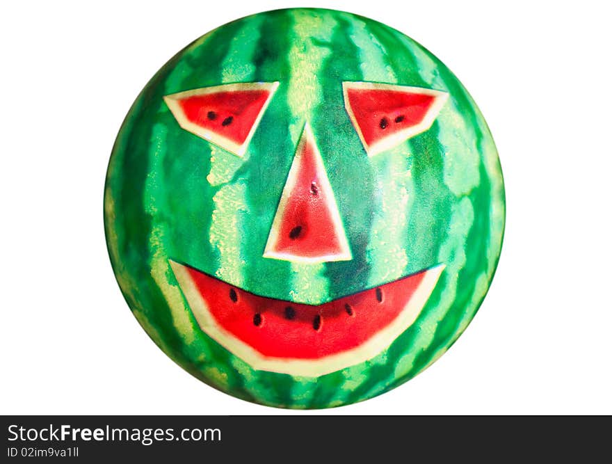 Watermelon with a face isolated on white