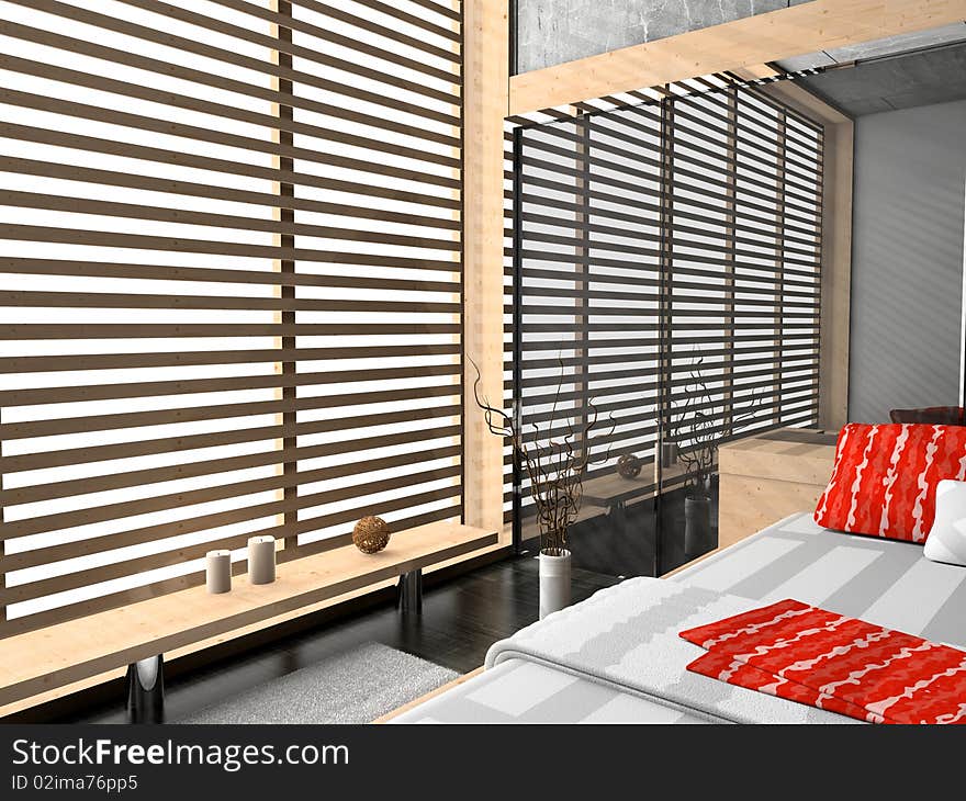 Modern interior of a bedroom room 3D