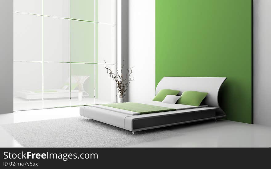 Modern interior of a bedroom room 3D