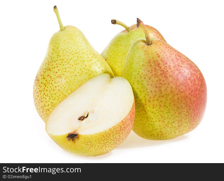 Fresh pears on white background