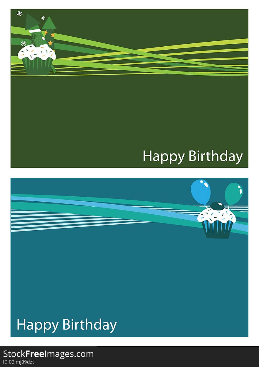 Green and blue birthday cards with copy-space