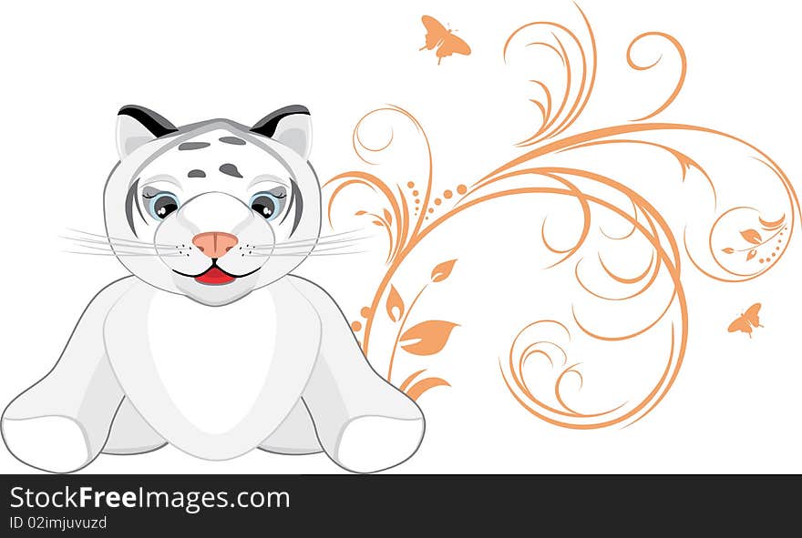 Little Tiger With Decorative Floral Ornament