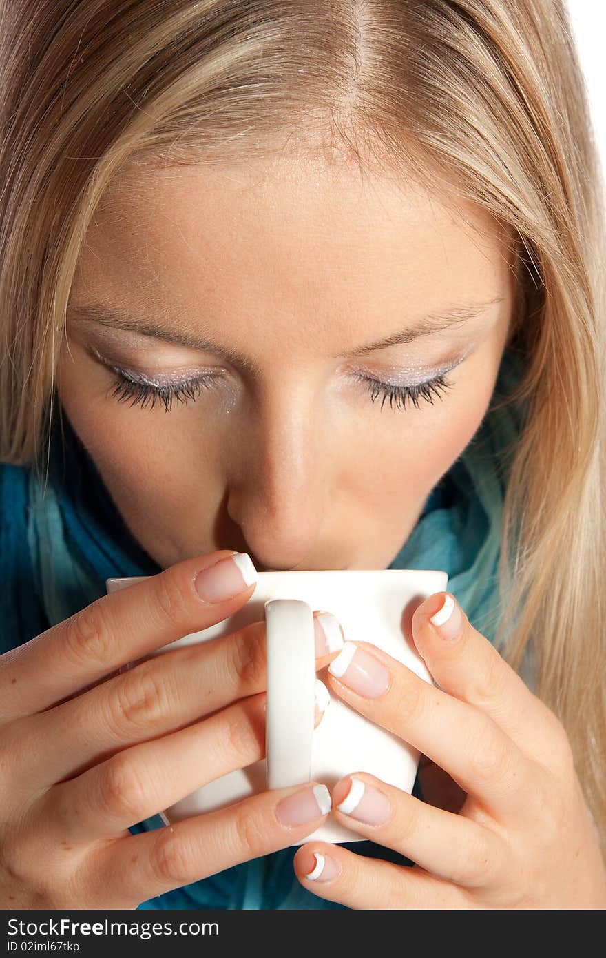 Caucasian woman with cup of coffee