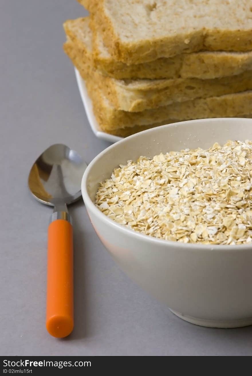 Happy breakfast - Bowl with oats and bread