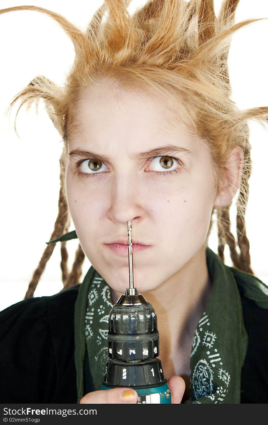 Girl with a drill in nose