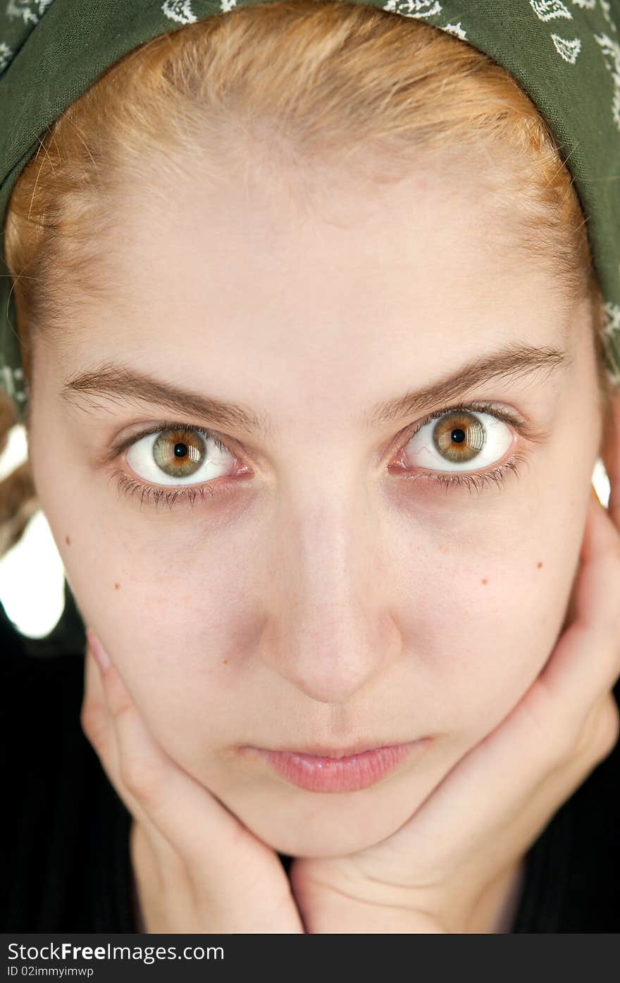 Portrait young girl with big green eyes. Portrait young girl with big green eyes