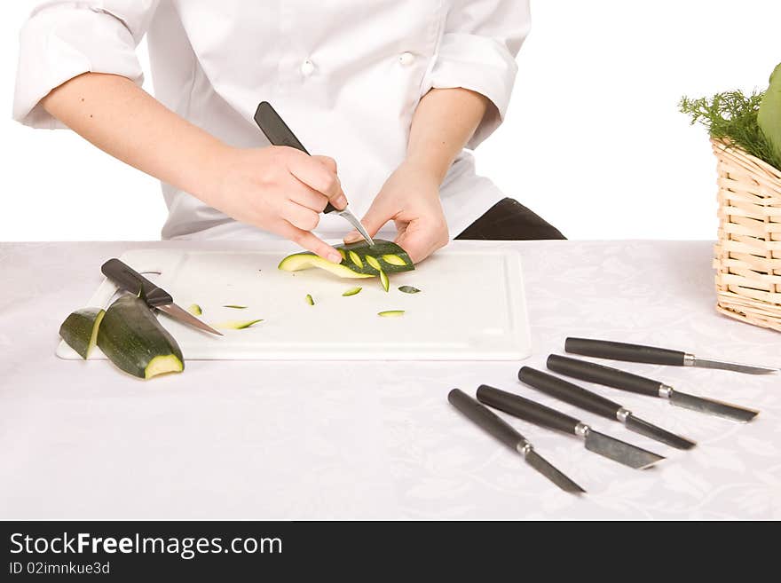 Process Of Carving A Zucchini Isolated