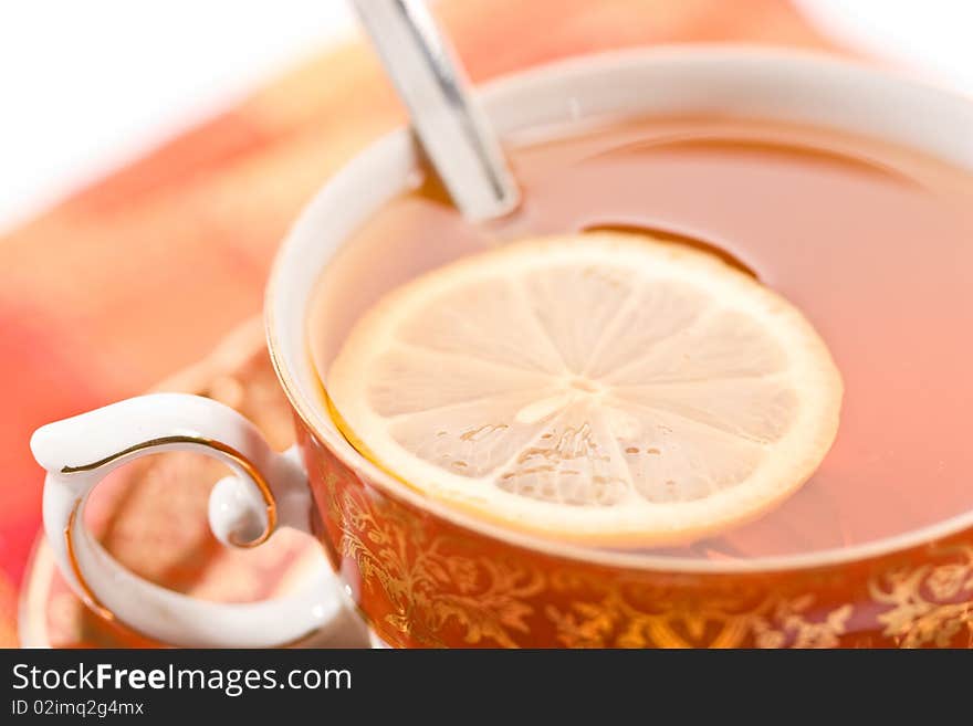 Cup of tea, red still life